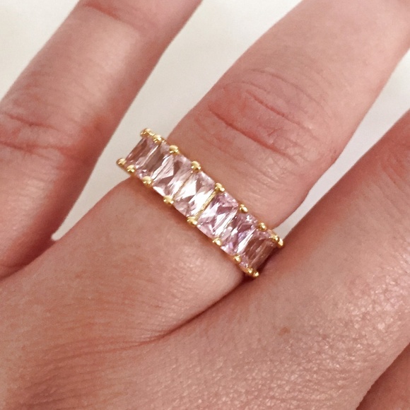 Cubic Zirconia Gold Ring Band Pink Gold 6 - Picture 2 of 5